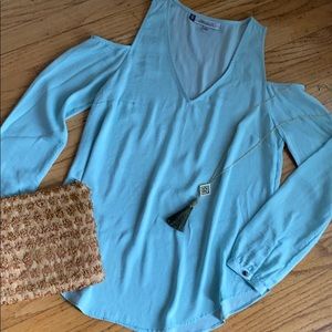 Jennifer Lopez Mint Green Cold Shoulder Top